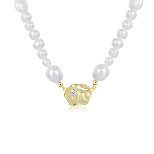 925 Sterling Silver Baroque Pearl Necklace Fashion Jewelry Gift for Women Girls