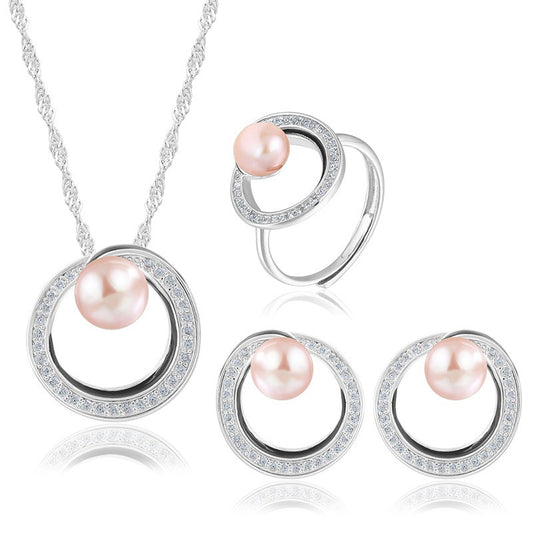 925 Sterling Silver Fashion Pearl Jewelry Set Gift for Women Girls