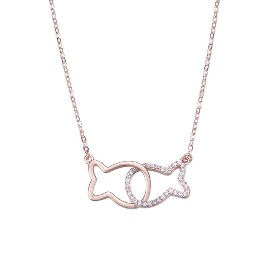 925 Sterling Silver Fishes Fashion Necklace