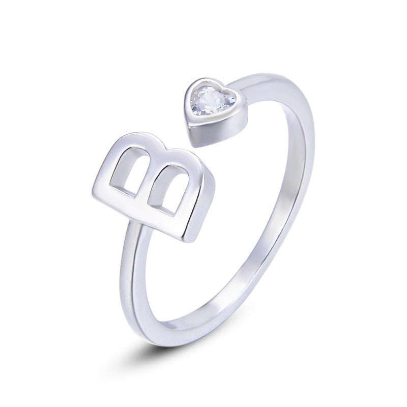 925 Sterling Silver Letter A-Z Fashion Ring