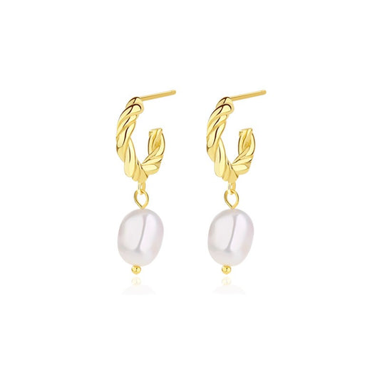925 Sterling Silver Natural Pearl Earrings Fashion Jewelry Gift for Women Girl
