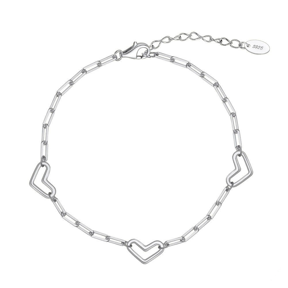 925 Sterling Silver Hearts Link Bracelet