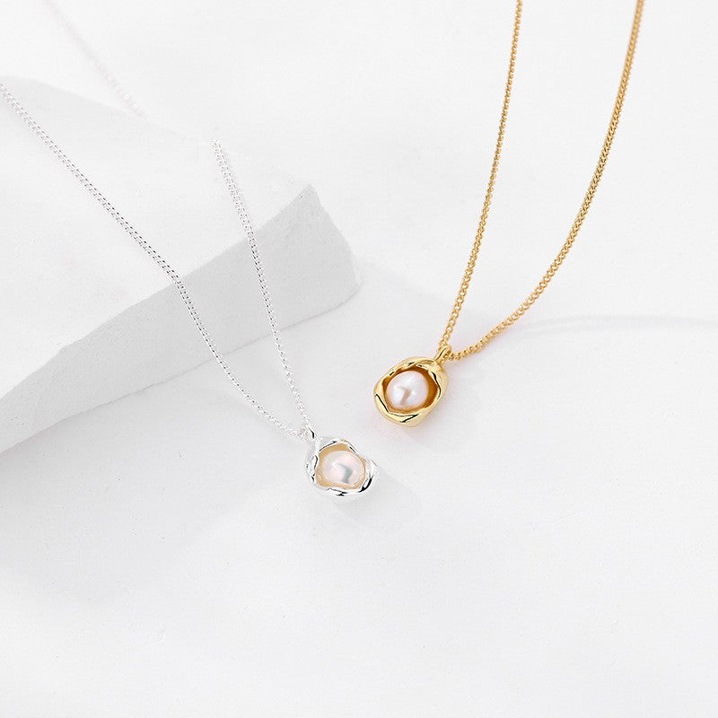 925 Sterling Silver Natural Pearl Necklace Fashion Jewelry Gift for Women Girls
