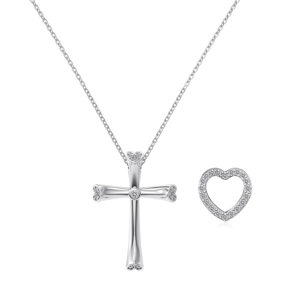 925 Sterling Silver Cross Heart Necklace