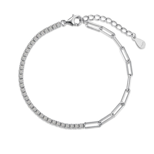 925 Sterling Silver CZ and Paper Clip Chain Fashion Bracelet