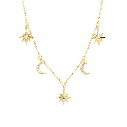 925 Sterling Silver Moons and Stars Pendant Necklace