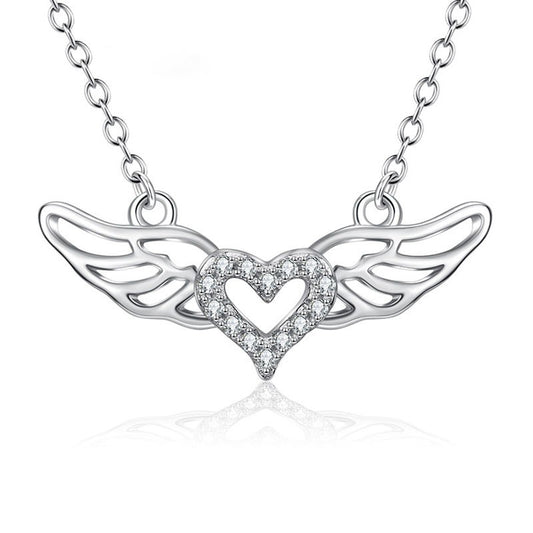 925 Sterling Silver Angel Wings Heart Fashion Necklace