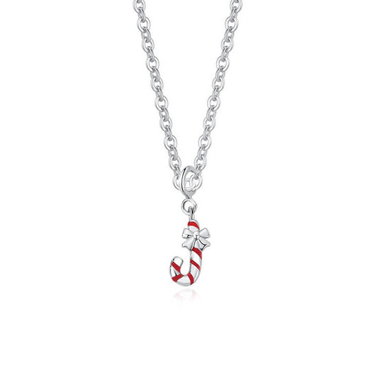 925 Sterling Silver Santa Claus Cane Necklace