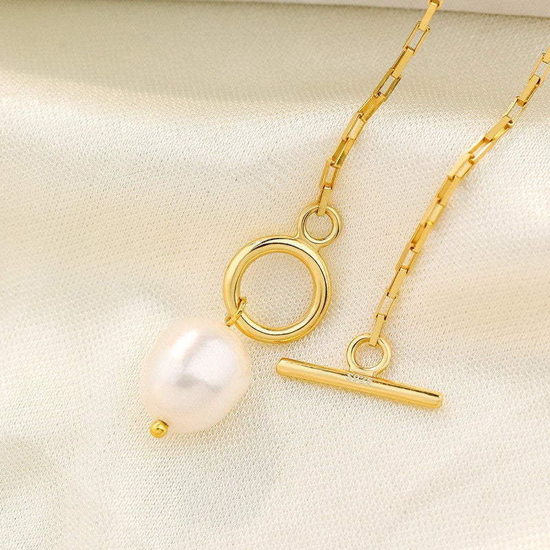 925 Sterling Silver Natural Pearl Necklace Fashion Jewelry Gift for Women Girls