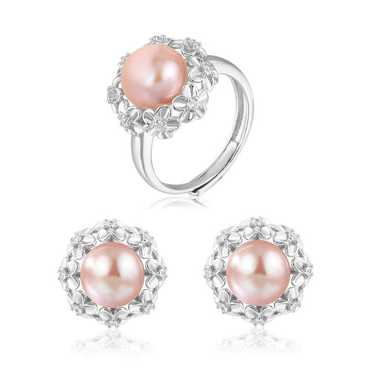 925 Sterling Silver Fashion Pearl Jewelry Set Gift for Women Girls