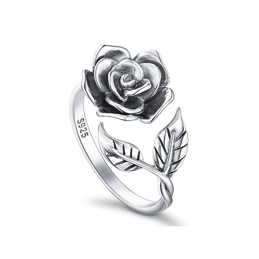925 Sterling Silver Rose Open Fashion Ring