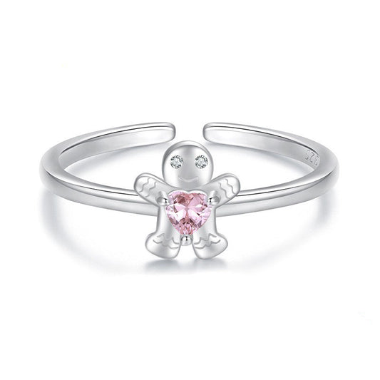925 Sterling Silver Gingerbread Man Fashion Open Ring