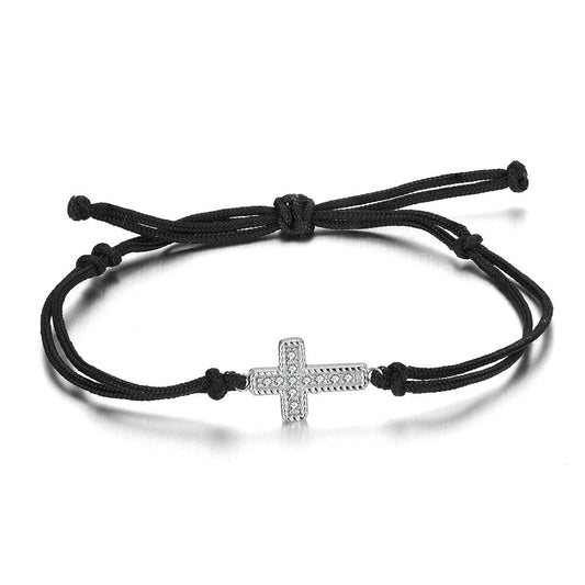 Pulsera de cruz trenzada de la suerte en plata de ley 925