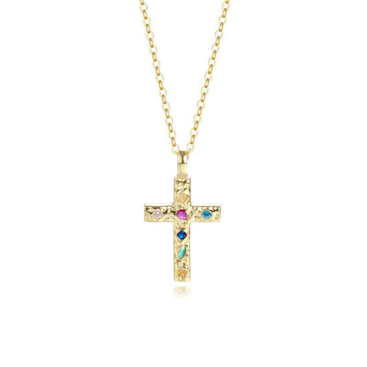 Collar con colgante de cruz de plata de ley 925
