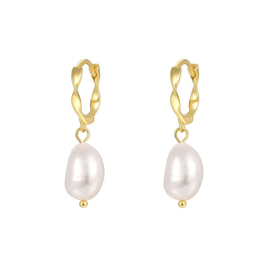 925 Sterling Silver Natural Pearl Earrings Fashion Jewelry Gift for Women Girl
