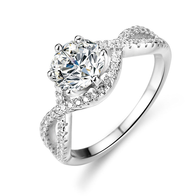 925 Sterling Silver Elegant  Zircon Fashion Engagement Ring