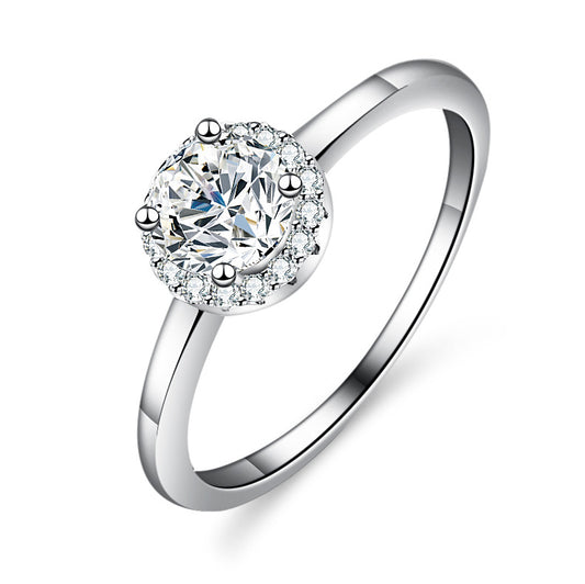 925 Sterling Silver Elegant  Zircon Fashion Engagement Ring