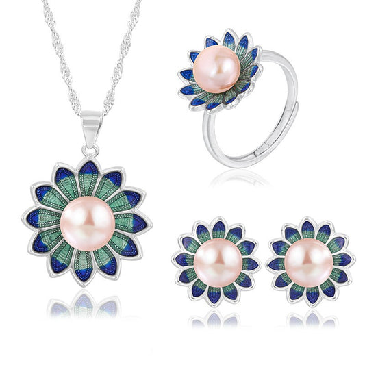 925 Sterling Silver Fashion Pearl Jewelry Set Gift for Women Girls