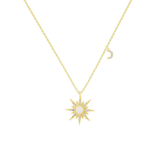 925 Sterling Silver Moon and Star Pendant Necklace