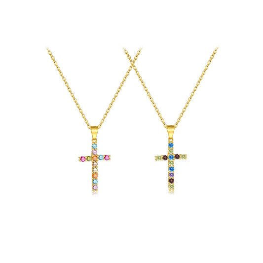 925 Sterling Silver Zircon Cross Pendant Necklace
