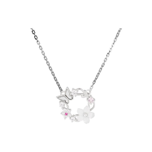 925 Sterling Silver Butterfly Flower Necklace