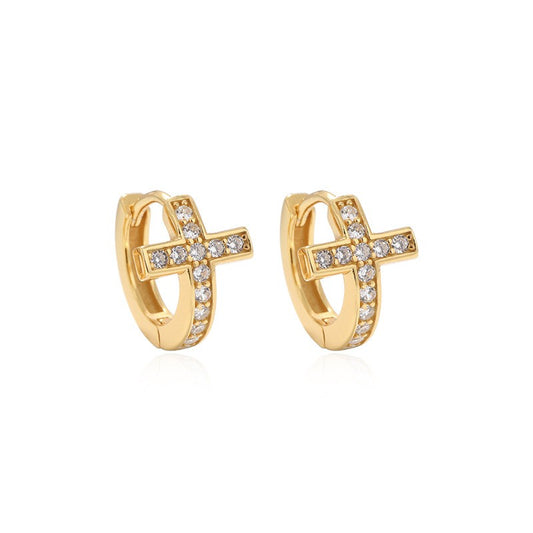 Pendientes de aro con cruz de plata de ley 925