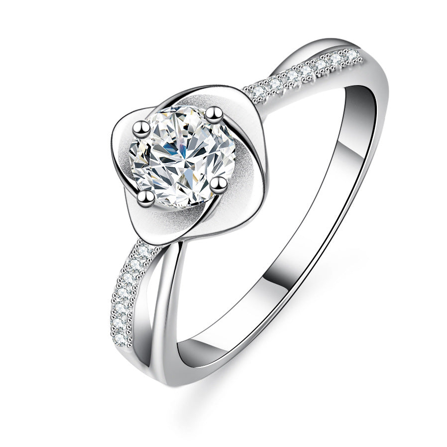 925 Sterling Silver Elegant  Zircon Fashion Engagement Ring