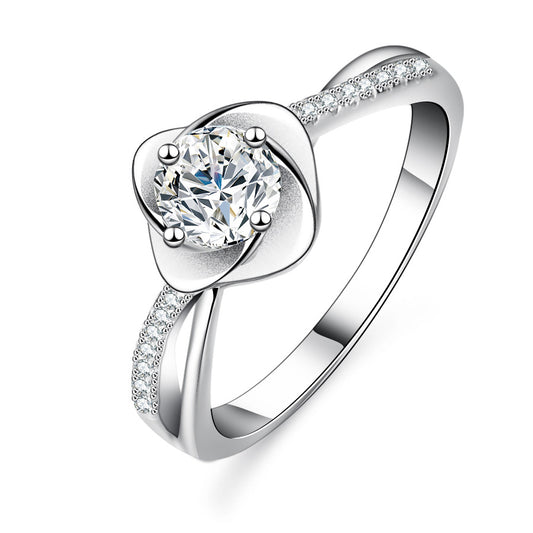 925 Sterling Silver Elegant  Zircon Fashion Engagement Ring