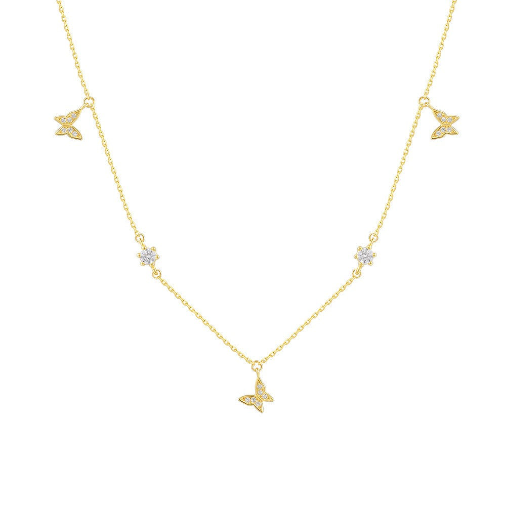 925 Sterling Silver Zircon Butterfly Pendant Necklace