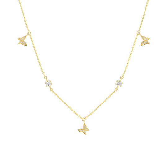 925 Sterling Silver Zircon Butterfly Pendant Necklace