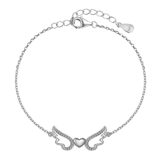 925 Sterling Silver Angel Wing Heart Fashion Bracelet