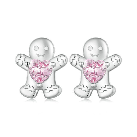 925 Sterling Silver Cute Gingerbread Man Christmas Earrings