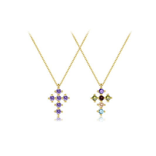 925 Sterling Silver Zircon Cross Pendant Necklace