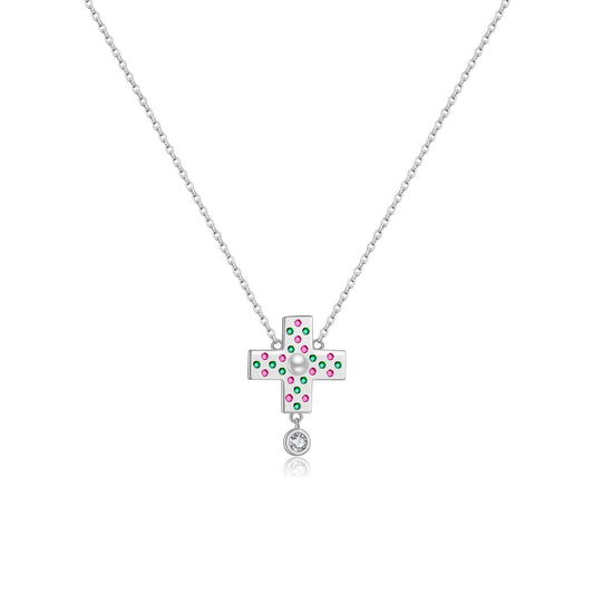 925 Sterling Silver Zircon Cross Pendant Necklace