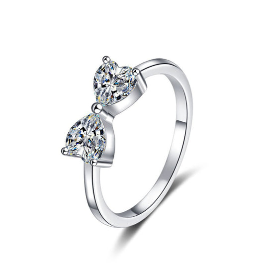 925 Sterling Silver Elegant Cubic Zirconia Heart Knot Fashion Ring