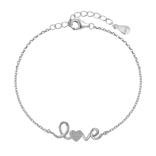 925 Sterling Silver LOVE Heart Charm Fashion Bracelet