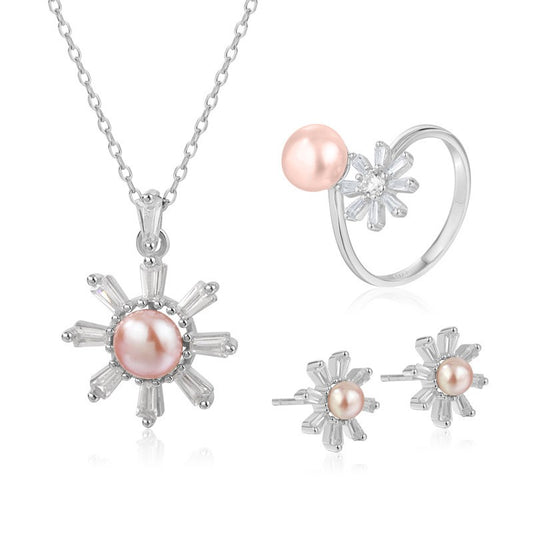 925 Sterling Silver Fashion Pearl Jewelry Set Gift for Women Girls