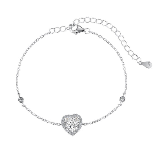 925 Sterling Silver Cubic Zirconia Heart Fashion Bracelet