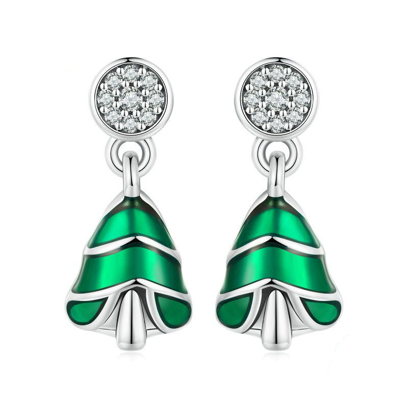 925 Sterling Silver Christmas Tree Fashion Hoop Earrings