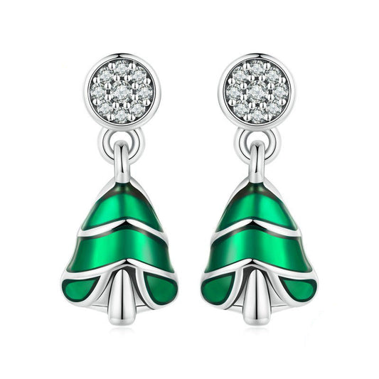 925 Sterling Silver Christmas Tree Fashion Hoop Earrings