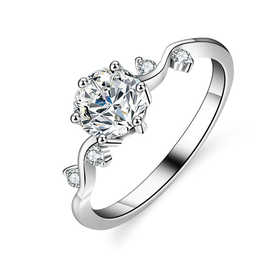 925 Sterling Silver Elegant  Zircon Fashion Engagement Ring