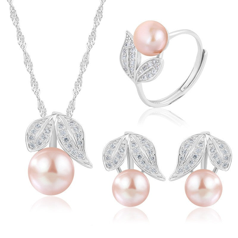 925 Sterling Silver Fashion Pearl Jewelry Set Gift for Women Girls