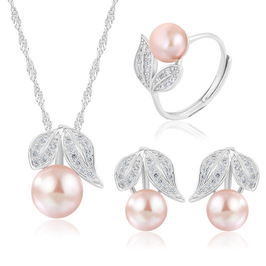 925 Sterling Silver Fashion Pearl Jewelry Set Gift for Women Girls