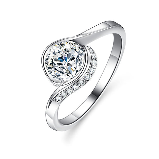 925 Sterling Silver Elegant  Zircon Fashion Engagement Ring