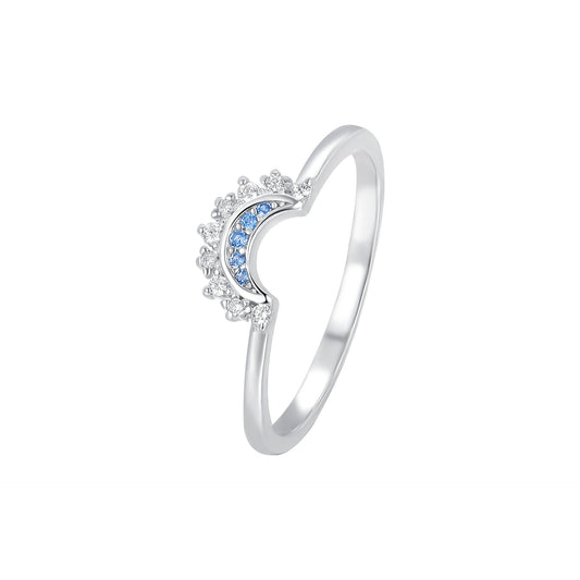 925 Sterling Silver Moon and Star Fashion Ring