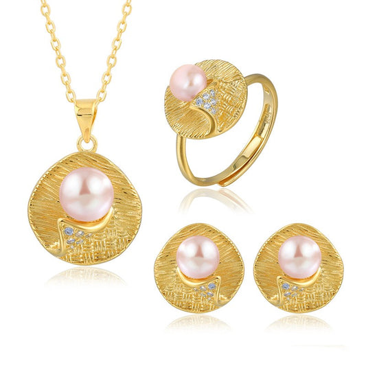 925 Sterling Silver Fashion Pearl Jewelry Set Gift for Women Girls