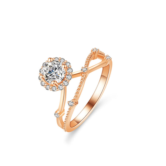 925 Sterling Silver Elegant Rosegold Plated Zircon Fashion Ring
