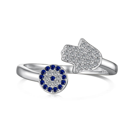 925 Sterling Silver Evil Eye Hamsa Fashion Adjustable Ring