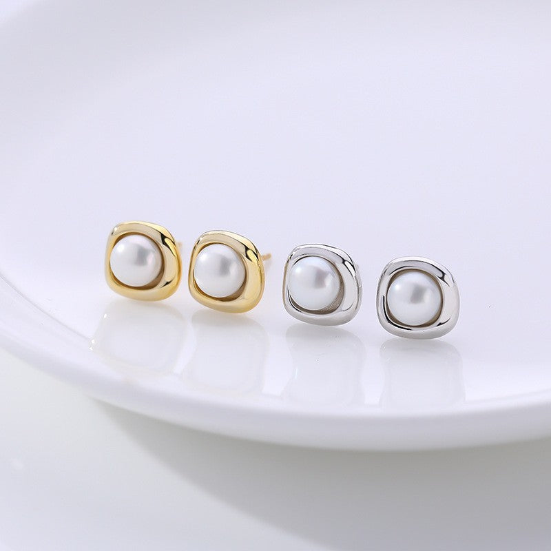 925 Sterling Silver Natural Pearl Earrings Fashion Jewelry Gift for Women Girl
