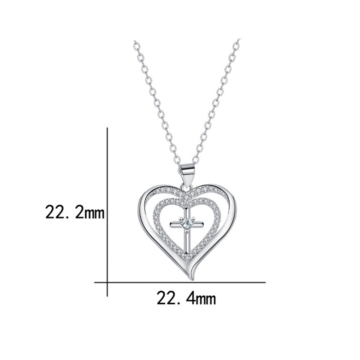 Copper With Silver Plated Heart Cross Pendant Necklace